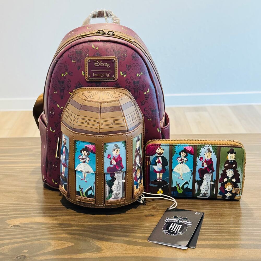 Loungefly Disney Haunted Mansion Stretching Room Backpack Wallet Set NWT